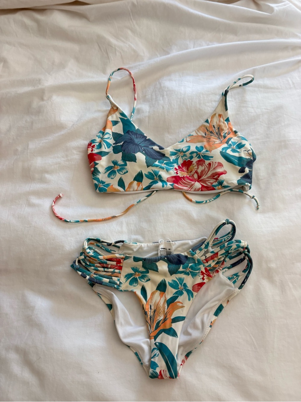 O'Neill Girls' Floral Bikini Set - Teal, Coral & Cream